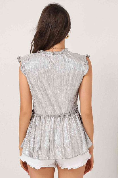 Frill Trim V-Neck Metallic Blouse