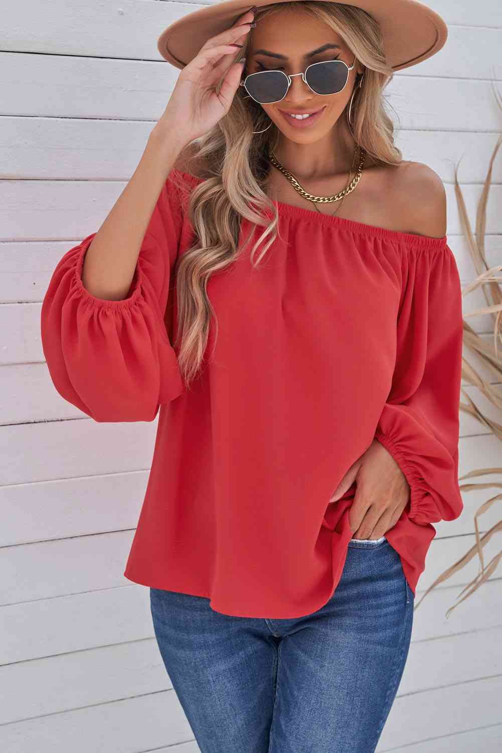 Off-Shoulder Balloon Sleeve Top