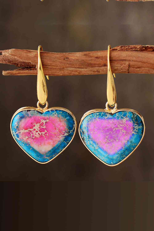 Natural Stone Heart Drop Earrings