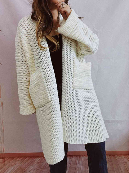 Open Front Long Sleeve Cardigan with Pockets