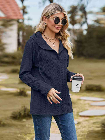 Cable-Knit Hooded Blouse