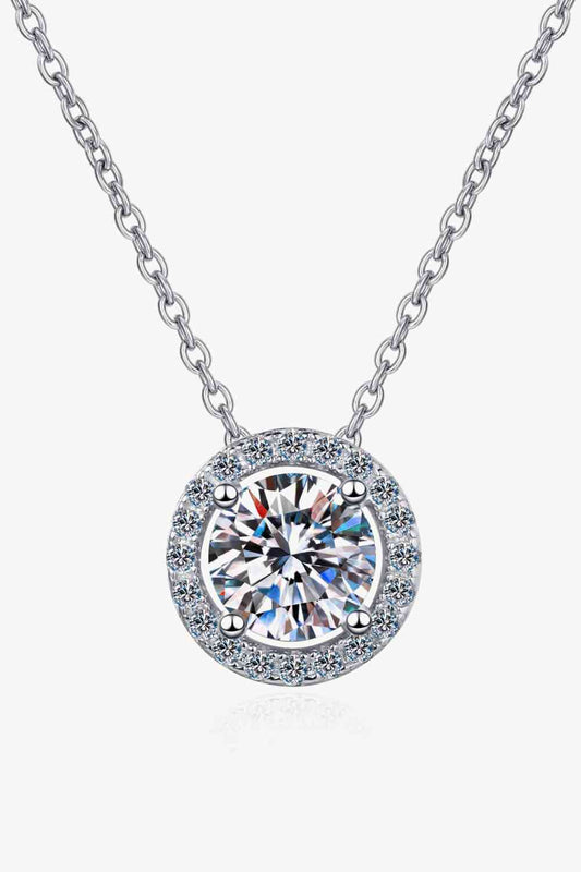 1 Carat Moissanite Round Pendant Chain Necklace