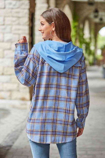 Plaid Long Sleeve Hooded Jacket