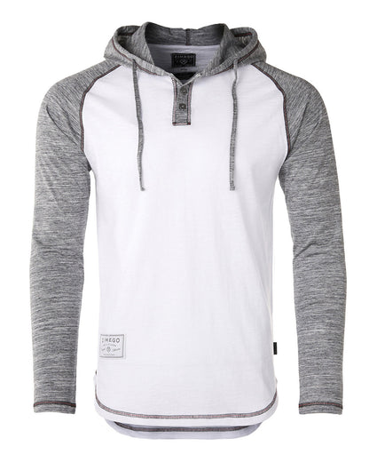 Long Sleeve Raglan Henley Round Bottom Hood T-Shirts