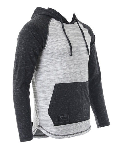 Long Sleeve Raglan Henley Round Bottom Hood T-Shirts - GREY / BLACK