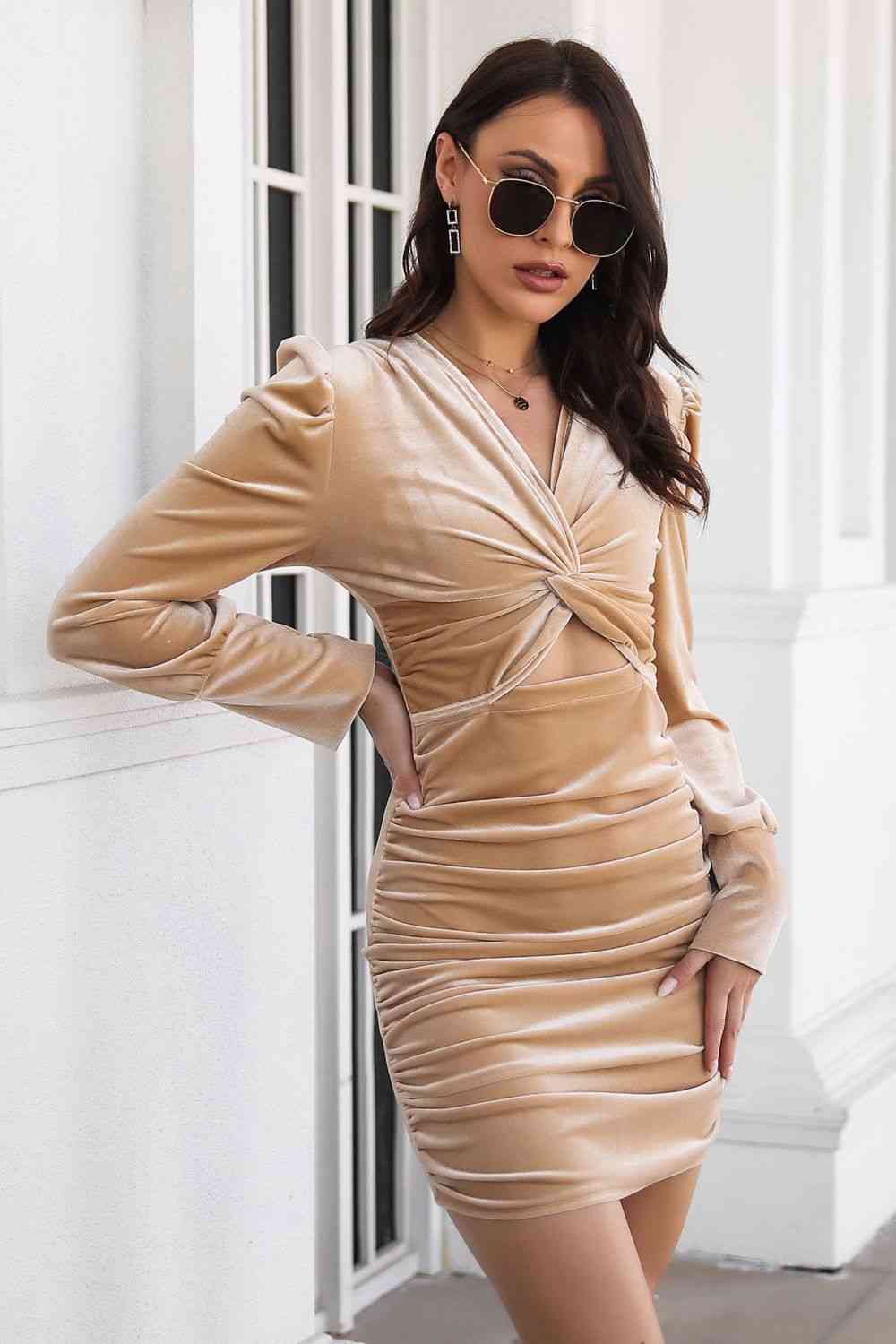 Twist Front Cutout Long Sleeve Dress