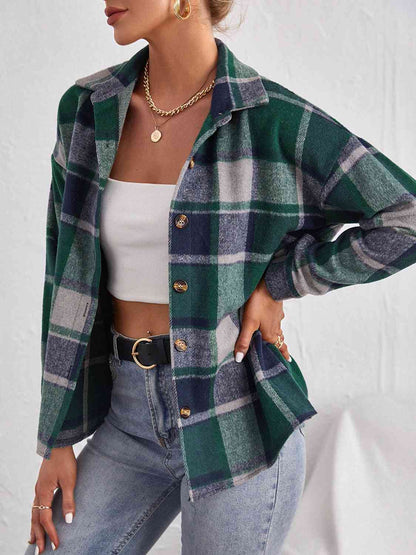 Plaid Collared Neck Button Down Jacket