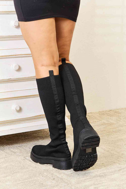 WILD DIVA Footwear Knee High Platform Sock Boots Black