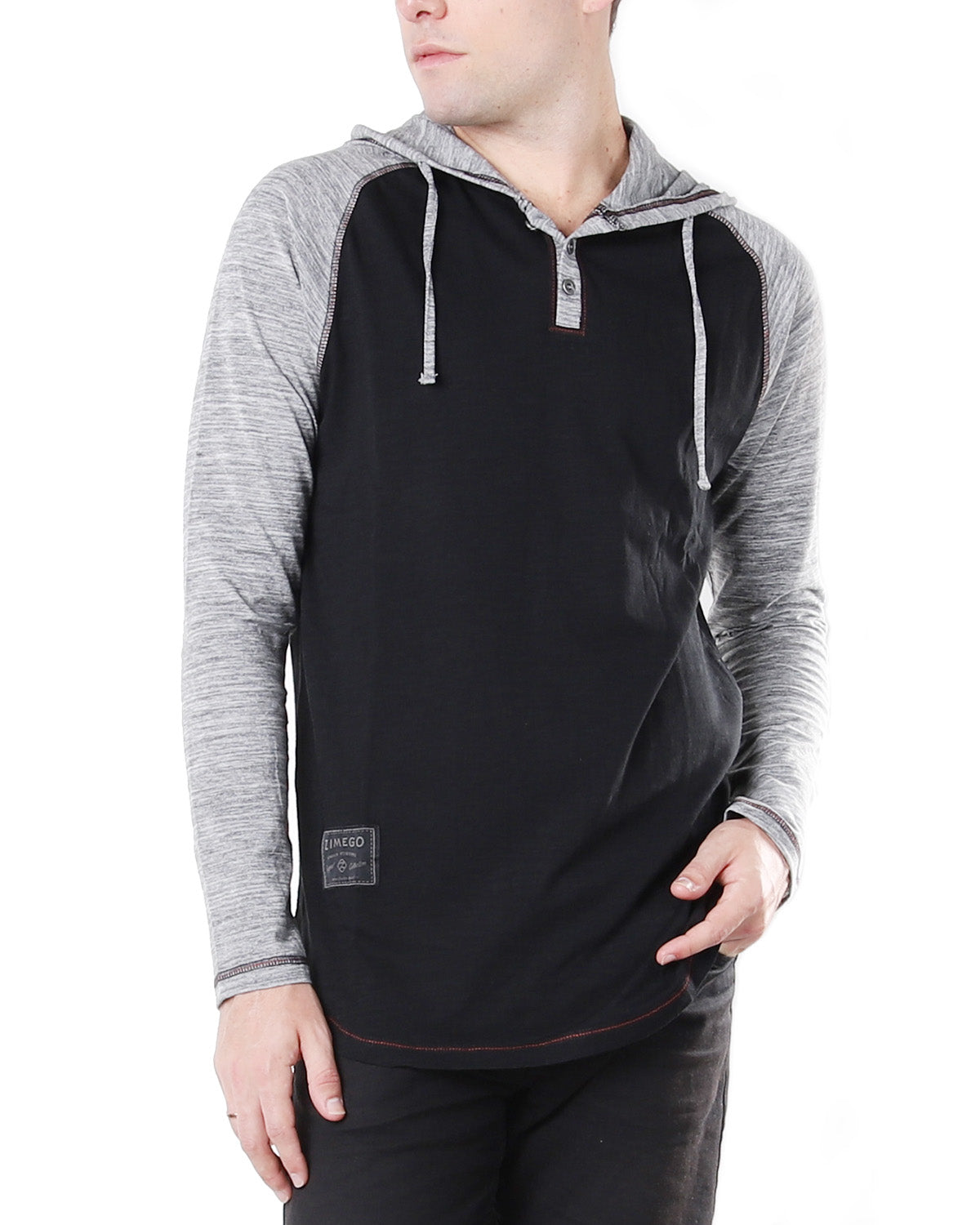 Long Sleeve Raglan Henley Round Bottom Hood T-Shirts