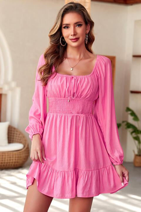 Smocked Balloon Sleeve Off-Shoulder Mini Dress