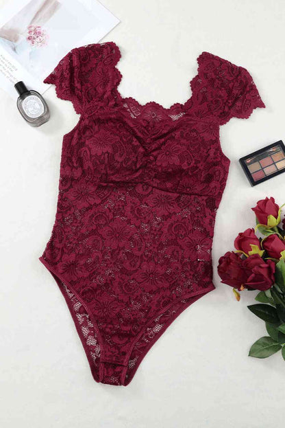 Ruched Sweetheart Neck Lace Bodysuit