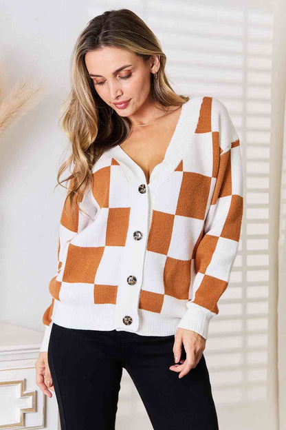 Double Take Button-Up V-Neck Dropped Shoulder Cardigan