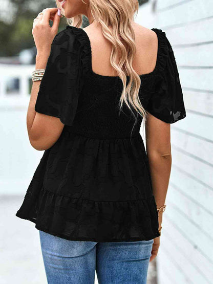 Smocked Square Neck Babydoll Blouse