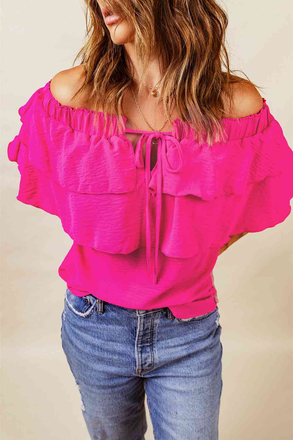 Tied Off-Shoulder Layered Blouse