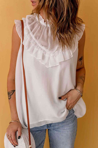 Ruffled Tulle Sleeveless Top