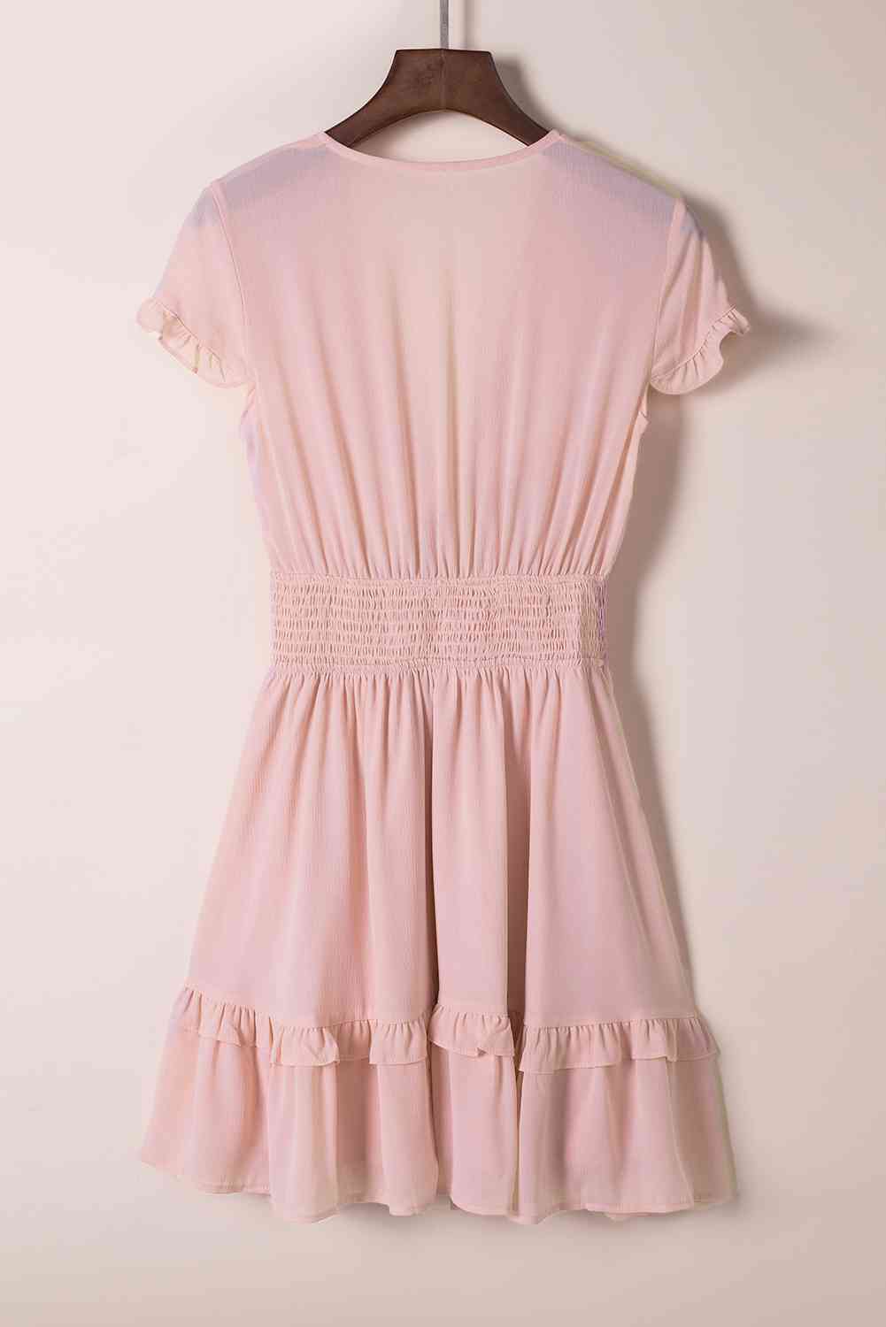 Smocked Waist Tied Ruffle Hem Dress